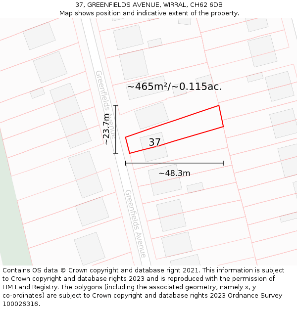 37, GREENFIELDS AVENUE, WIRRAL, CH62 6DB: Plot and title map