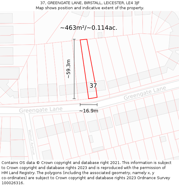 37, GREENGATE LANE, BIRSTALL, LEICESTER, LE4 3JF: Plot and title map