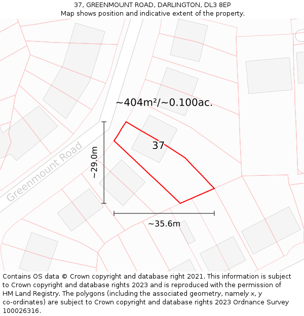 37, GREENMOUNT ROAD, DARLINGTON, DL3 8EP: Plot and title map
