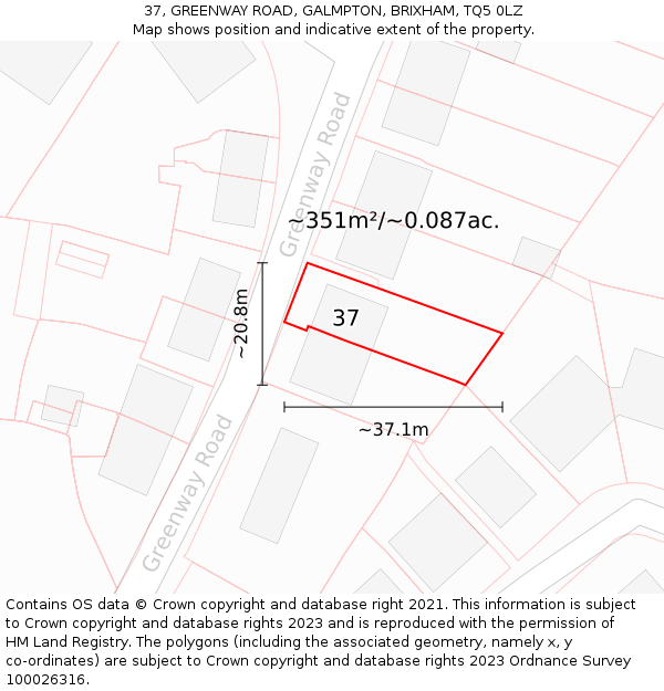 37, GREENWAY ROAD, GALMPTON, BRIXHAM, TQ5 0LZ: Plot and title map