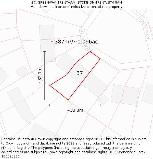 37, GREENWAY, TRENTHAM, STOKE-ON-TRENT, ST4 8AN: Plot and title map
