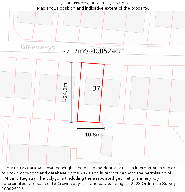 37, GREENWAYS, BENFLEET, SS7 5EG: Plot and title map