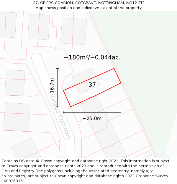 37, GRIPPS COMMON, COTGRAVE, NOTTINGHAM, NG12 3TF: Plot and title map