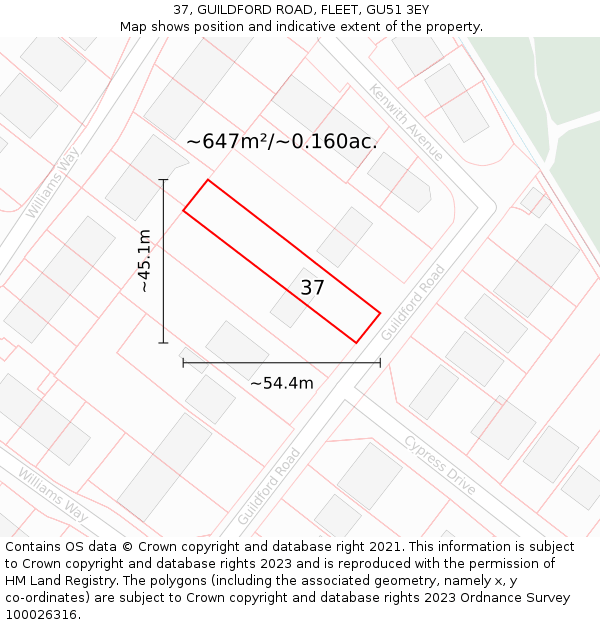 37, GUILDFORD ROAD, FLEET, GU51 3EY: Plot and title map