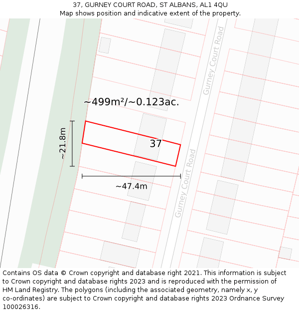 37, GURNEY COURT ROAD, ST ALBANS, AL1 4QU: Plot and title map