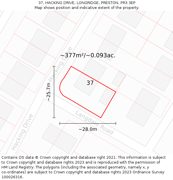 37, HACKING DRIVE, LONGRIDGE, PRESTON, PR3 3EP: Plot and title map