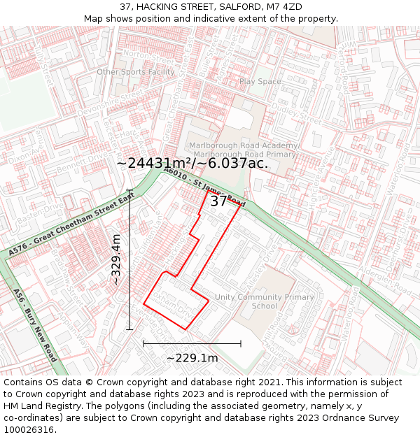 37, HACKING STREET, SALFORD, M7 4ZD: Plot and title map