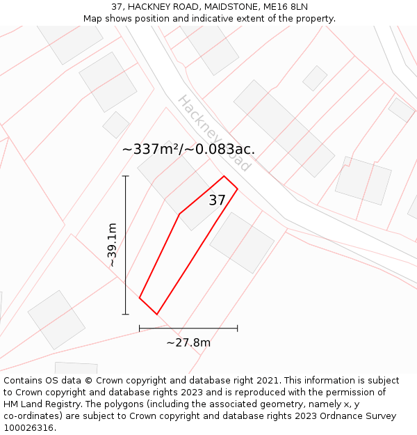 37, HACKNEY ROAD, MAIDSTONE, ME16 8LN: Plot and title map