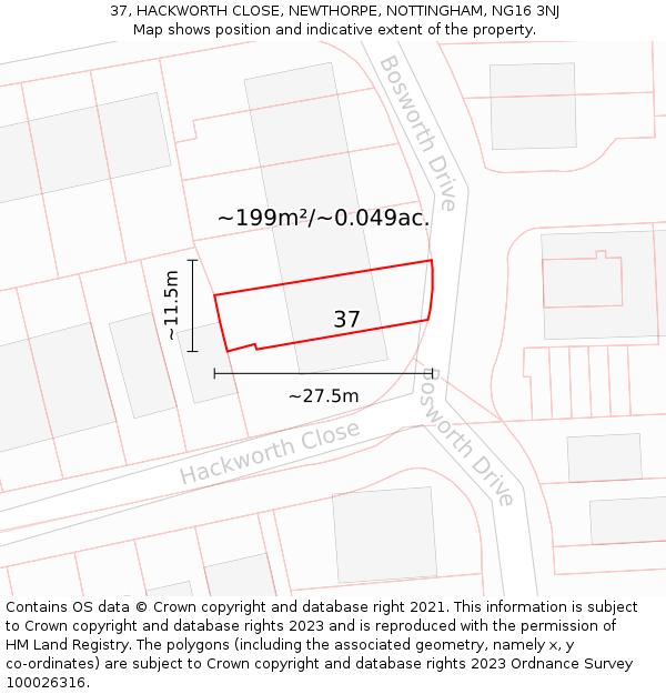 37, HACKWORTH CLOSE, NEWTHORPE, NOTTINGHAM, NG16 3NJ: Plot and title map