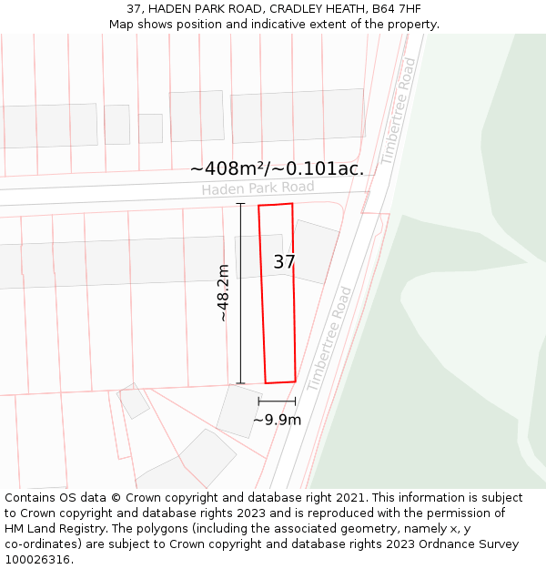 37, HADEN PARK ROAD, CRADLEY HEATH, B64 7HF: Plot and title map