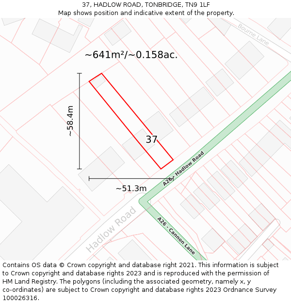 37, HADLOW ROAD, TONBRIDGE, TN9 1LF: Plot and title map