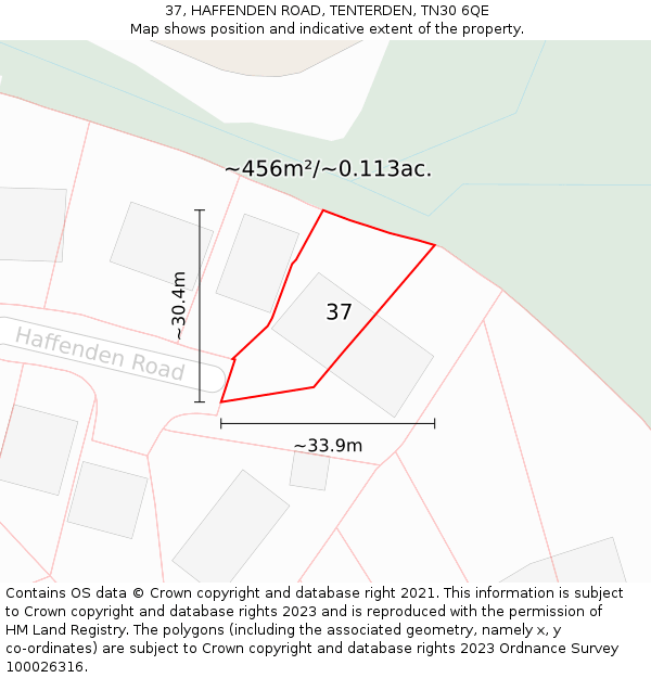 37, HAFFENDEN ROAD, TENTERDEN, TN30 6QE: Plot and title map