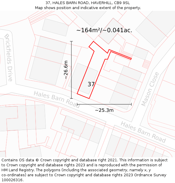37, HALES BARN ROAD, HAVERHILL, CB9 9SL: Plot and title map