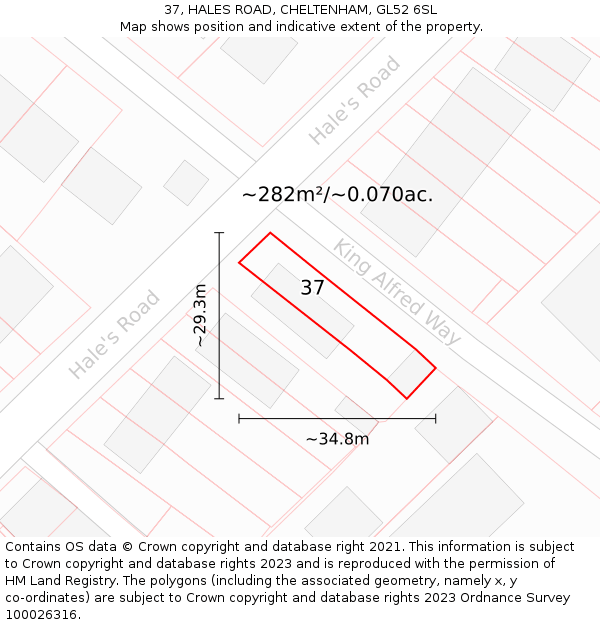 37, HALES ROAD, CHELTENHAM, GL52 6SL: Plot and title map