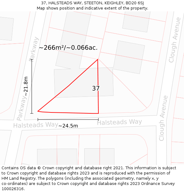 37, HALSTEADS WAY, STEETON, KEIGHLEY, BD20 6SJ: Plot and title map