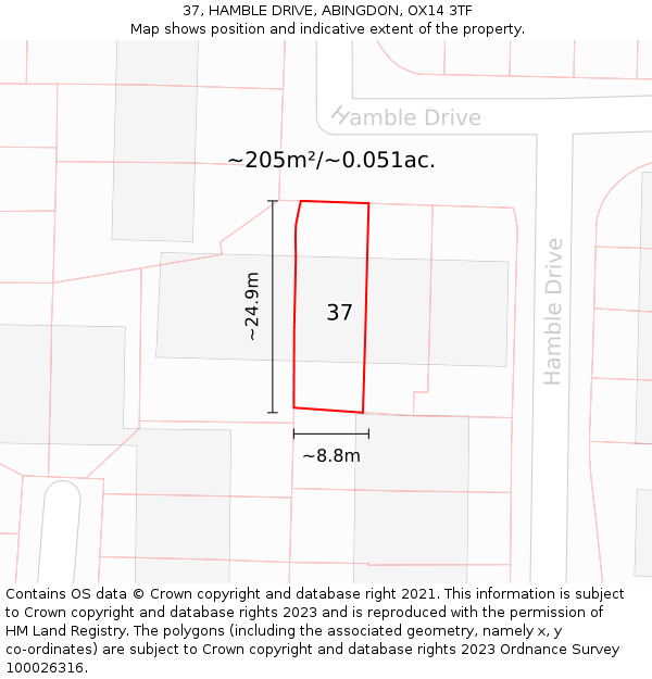 37, HAMBLE DRIVE, ABINGDON, OX14 3TF: Plot and title map