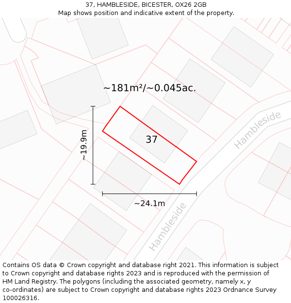 37, HAMBLESIDE, BICESTER, OX26 2GB: Plot and title map