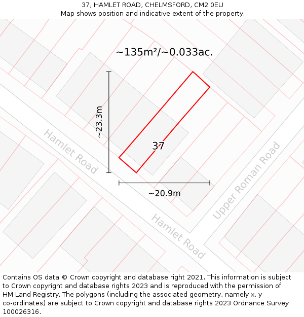 37, HAMLET ROAD, CHELMSFORD, CM2 0EU: Plot and title map