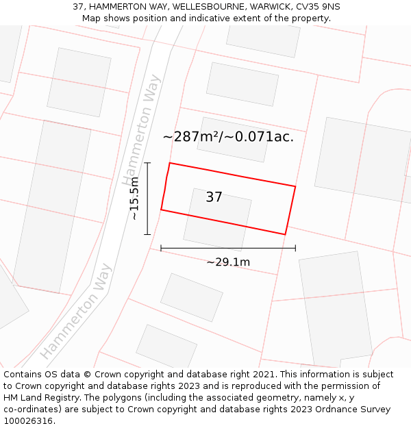 37, HAMMERTON WAY, WELLESBOURNE, WARWICK, CV35 9NS: Plot and title map