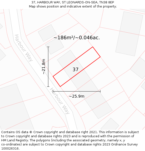 37, HARBOUR WAY, ST LEONARDS-ON-SEA, TN38 8EP: Plot and title map