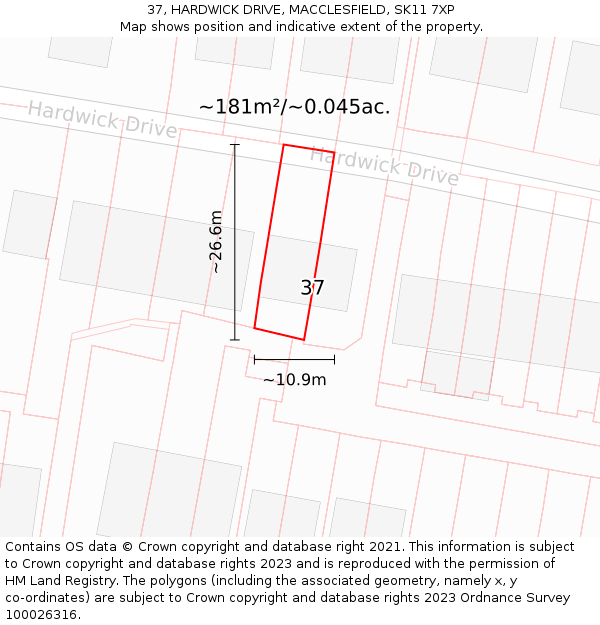 37, HARDWICK DRIVE, MACCLESFIELD, SK11 7XP: Plot and title map
