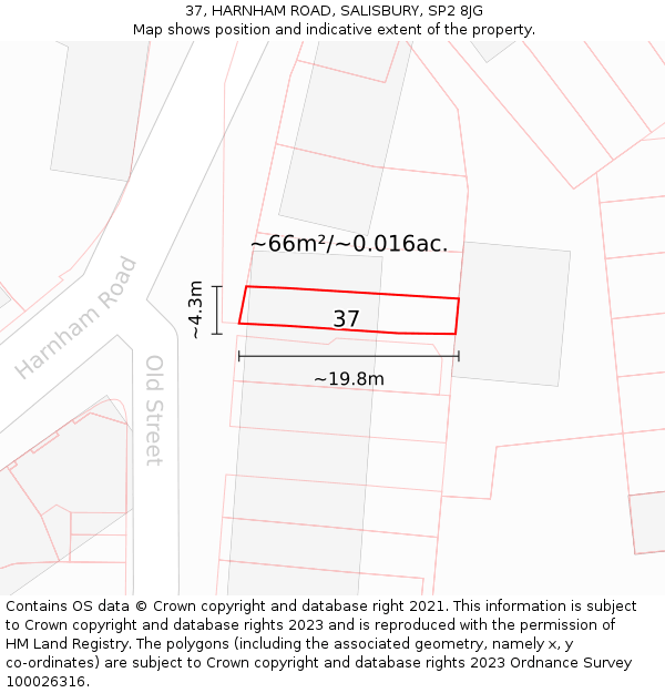 37, HARNHAM ROAD, SALISBURY, SP2 8JG: Plot and title map