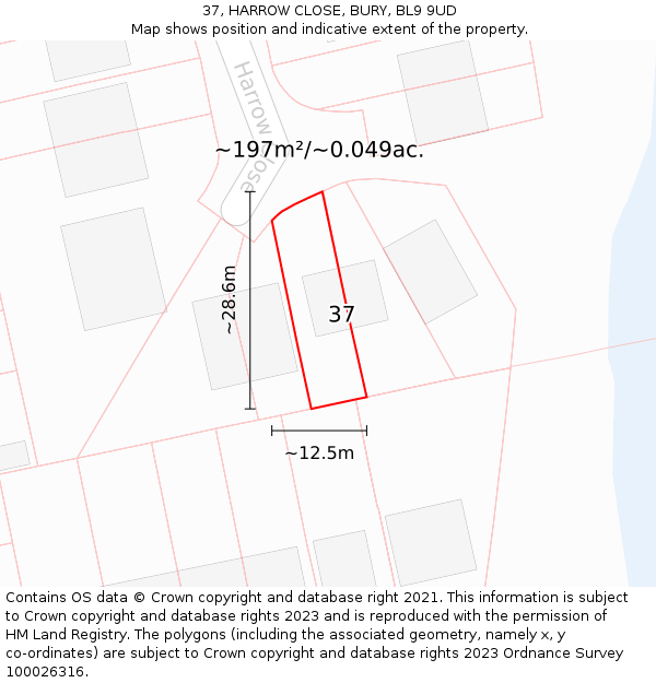 37, HARROW CLOSE, BURY, BL9 9UD: Plot and title map