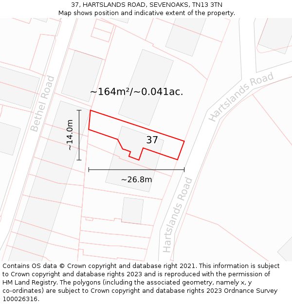 37, HARTSLANDS ROAD, SEVENOAKS, TN13 3TN: Plot and title map