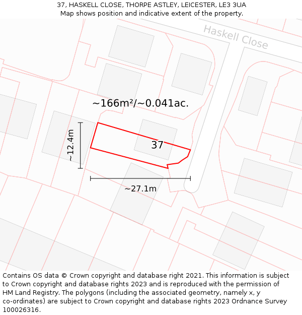 37, HASKELL CLOSE, THORPE ASTLEY, LEICESTER, LE3 3UA: Plot and title map
