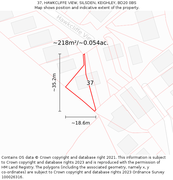 37, HAWKCLIFFE VIEW, SILSDEN, KEIGHLEY, BD20 0BS: Plot and title map