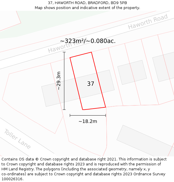 37, HAWORTH ROAD, BRADFORD, BD9 5PB: Plot and title map