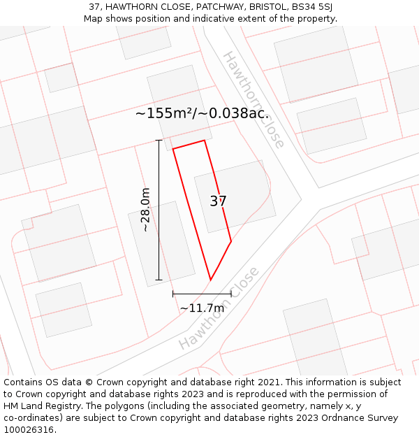 37, HAWTHORN CLOSE, PATCHWAY, BRISTOL, BS34 5SJ: Plot and title map