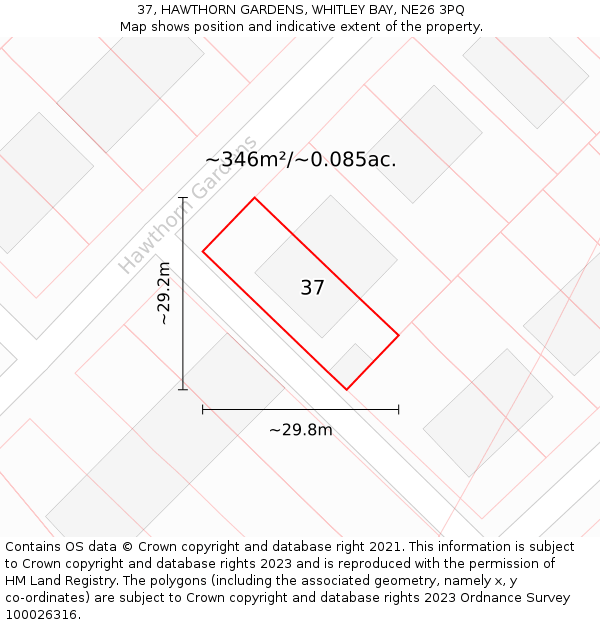 37, HAWTHORN GARDENS, WHITLEY BAY, NE26 3PQ: Plot and title map