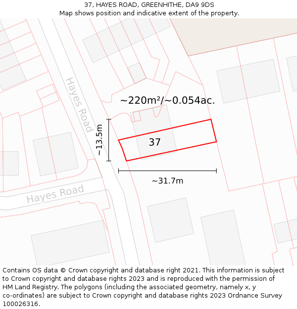 37, HAYES ROAD, GREENHITHE, DA9 9DS: Plot and title map