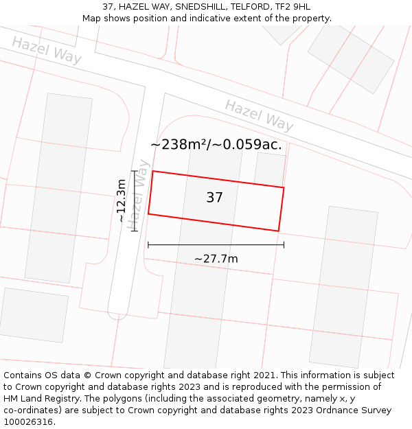 37, HAZEL WAY, SNEDSHILL, TELFORD, TF2 9HL: Plot and title map