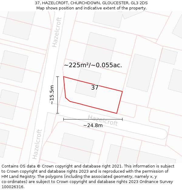 37, HAZELCROFT, CHURCHDOWN, GLOUCESTER, GL3 2DS: Plot and title map