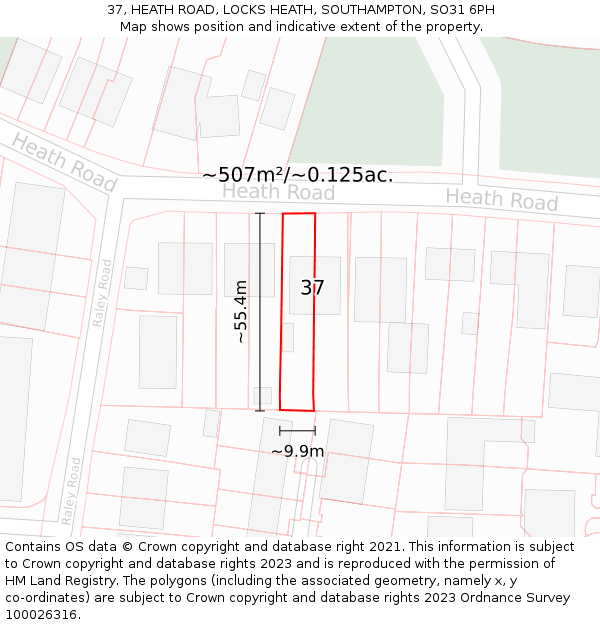 37, HEATH ROAD, LOCKS HEATH, SOUTHAMPTON, SO31 6PH: Plot and title map