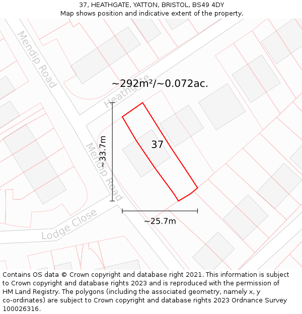 37, HEATHGATE, YATTON, BRISTOL, BS49 4DY: Plot and title map