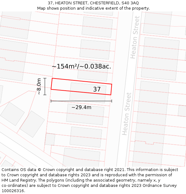 37, HEATON STREET, CHESTERFIELD, S40 3AQ: Plot and title map
