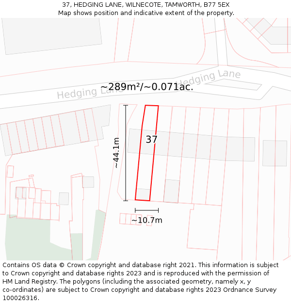 37, HEDGING LANE, WILNECOTE, TAMWORTH, B77 5EX: Plot and title map