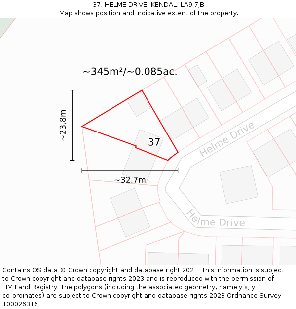 37, HELME DRIVE, KENDAL, LA9 7JB: Plot and title map