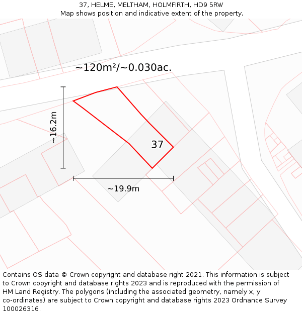 37, HELME, MELTHAM, HOLMFIRTH, HD9 5RW: Plot and title map
