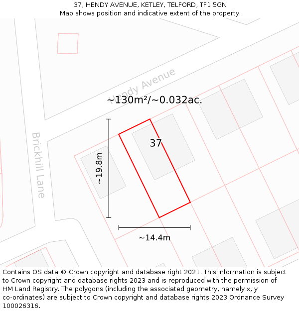 37, HENDY AVENUE, KETLEY, TELFORD, TF1 5GN: Plot and title map