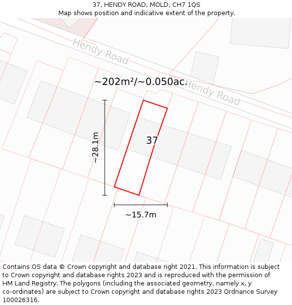 37, HENDY ROAD, MOLD, CH7 1QS: Plot and title map