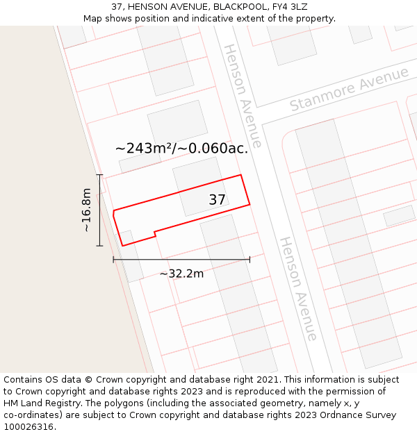 37, HENSON AVENUE, BLACKPOOL, FY4 3LZ: Plot and title map