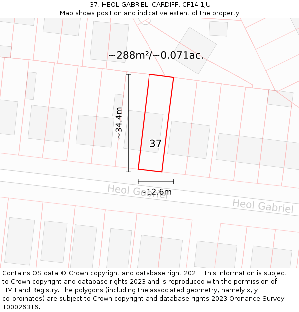 37, HEOL GABRIEL, CARDIFF, CF14 1JU: Plot and title map