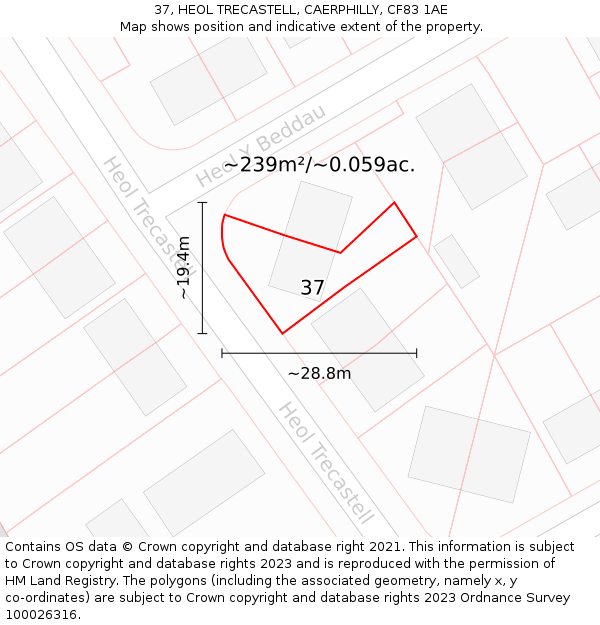 37, HEOL TRECASTELL, CAERPHILLY, CF83 1AE: Plot and title map