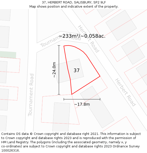 37, HERBERT ROAD, SALISBURY, SP2 9LF: Plot and title map