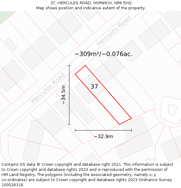 37, HERCULES ROAD, NORWICH, NR6 5HQ: Plot and title map