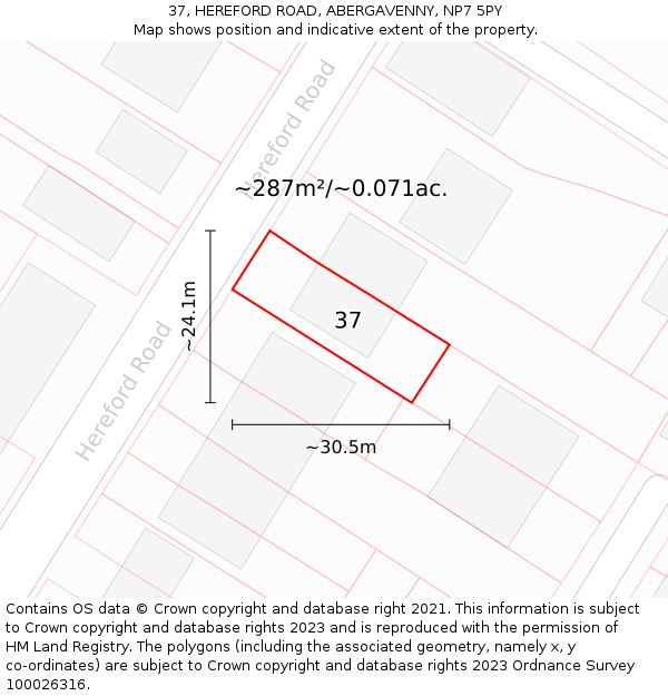 37, HEREFORD ROAD, ABERGAVENNY, NP7 5PY: Plot and title map